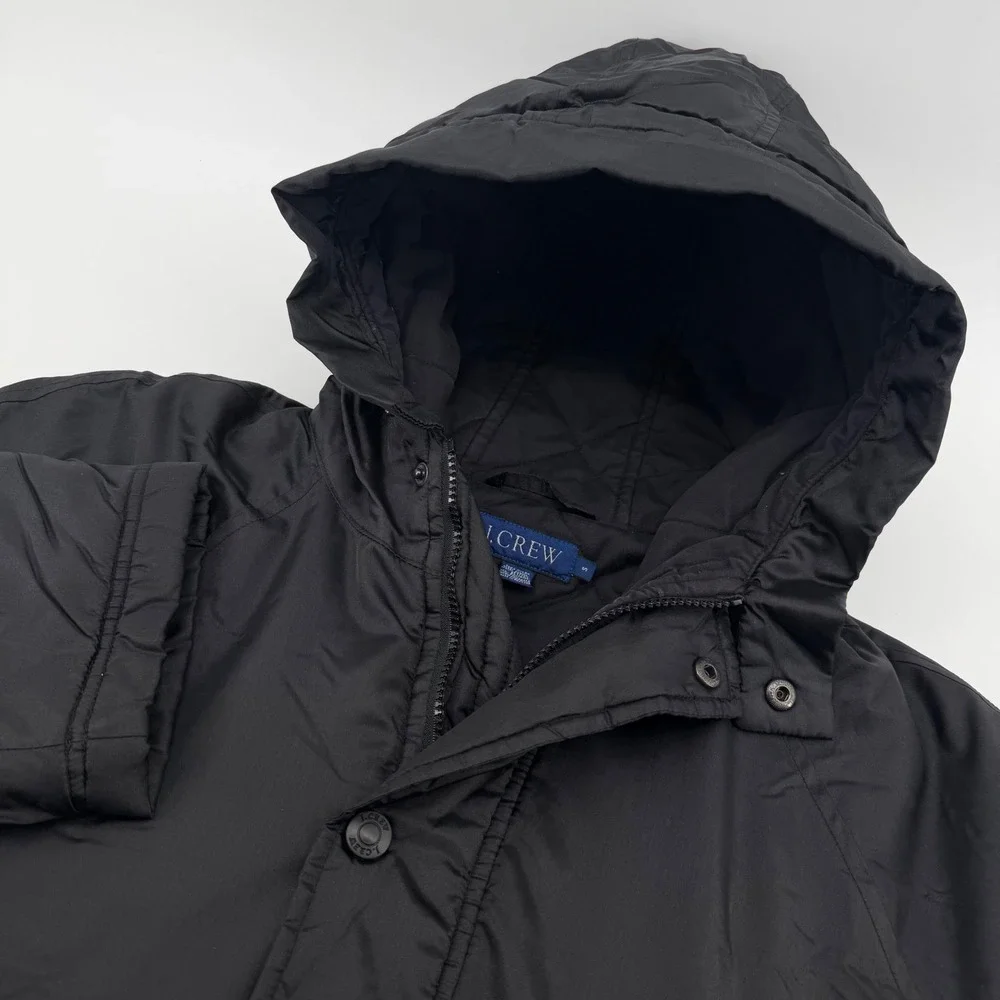 J.Crew Hooded Parka Mens S Black Thermaloft Insulated Puffer Jacket Full Zip
